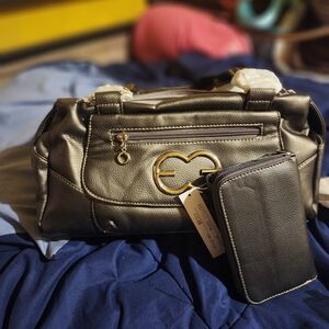 Chic Metallic Shoulder Bag and Wallet Set